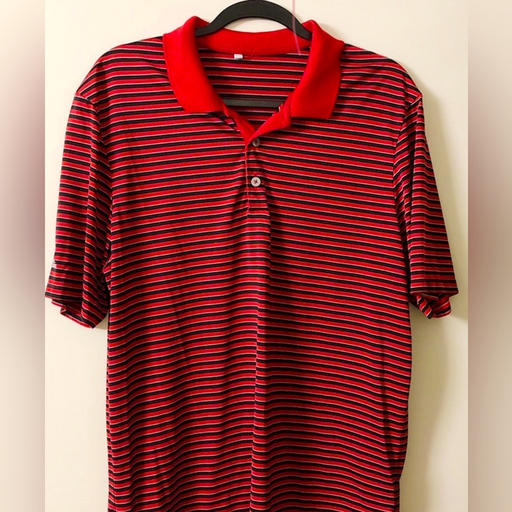 Adidas Red Stripe Golf Polo Shirt Short Sleeve